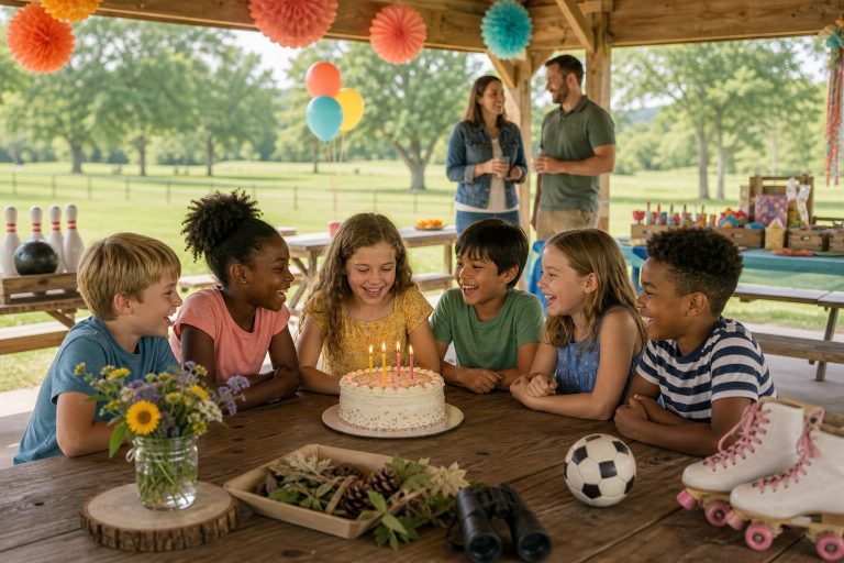 Children celebrating a birthday at a park pavilion in Carroll County, Maryland