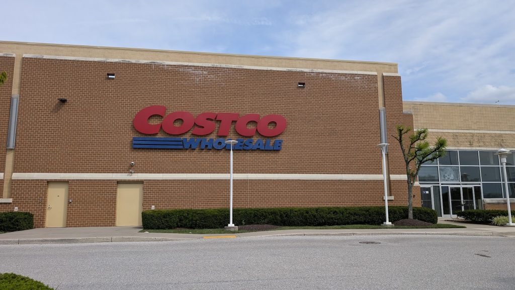Exterior sign at a Costco warehouse in Howard County, Maryland
