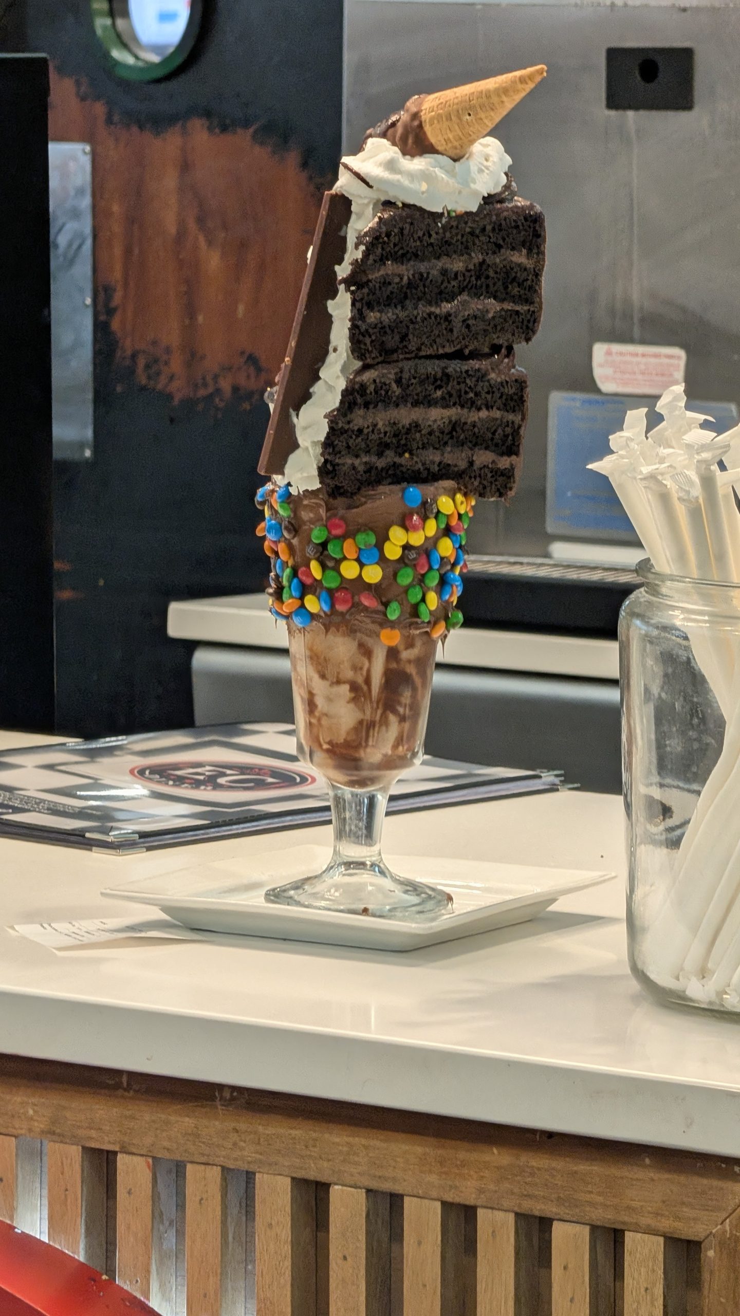 Close-up of the Mega Chocoholic Extreme Shake at Ellicott City Diner