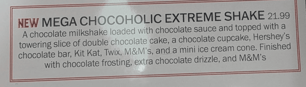 Mega Chocoholic Extreme Shake at Ellicott City Diner with chocolate toppings