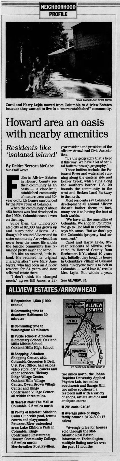 1995 Baltimore Sun neighborhood profile of Allview Estates and Arrowhead