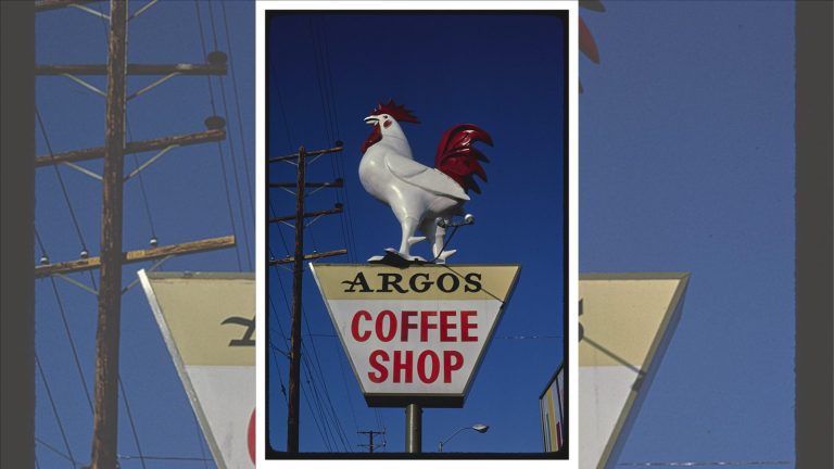 1985 color photograph of the Argo's Coffee Shop sign in Los Angeles