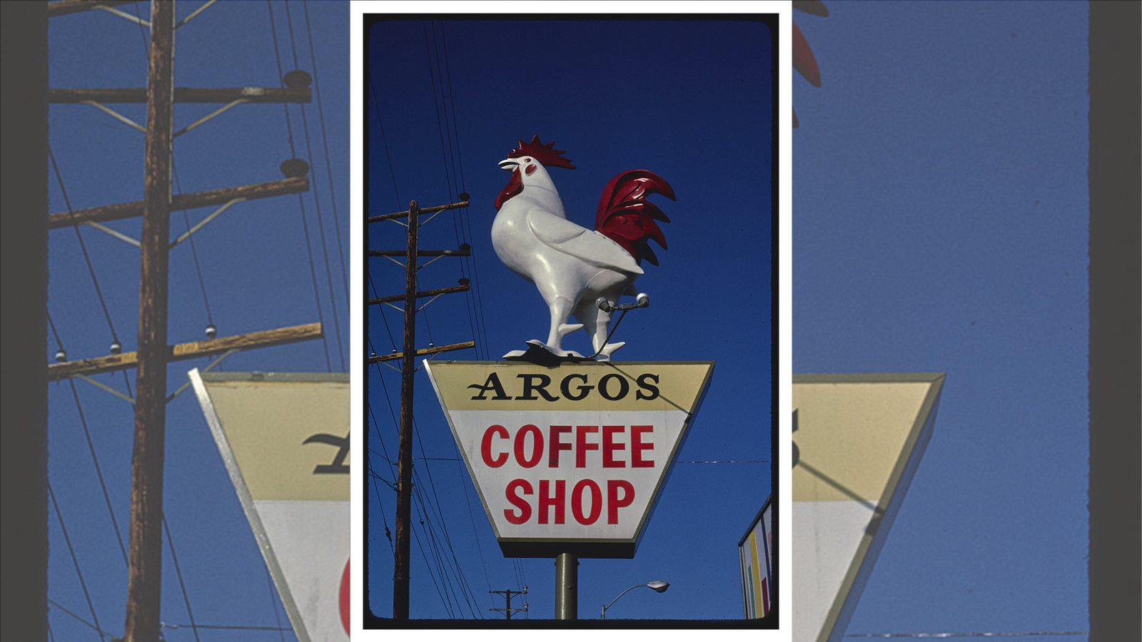 1985 color photograph of the Argo's Coffee Shop sign in Los Angeles