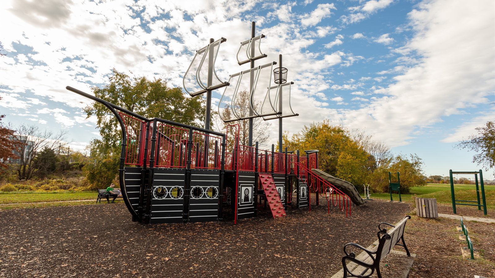 Color photo of a pirate ship playground at Anacostia Park
